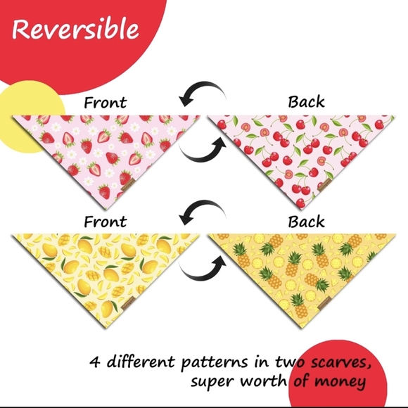 Raisingwell Pet Fruit Print Bandana Set-Yellow and Pink Reversible Size: XL - Picture 7 of 10
